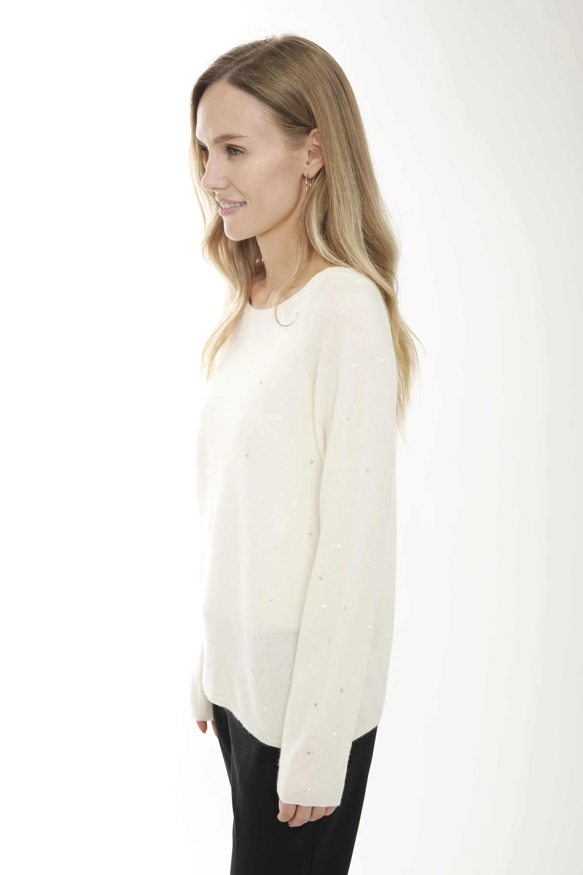 Cashmere Wool Long Sleeve Pearls & Heat Set Pullover