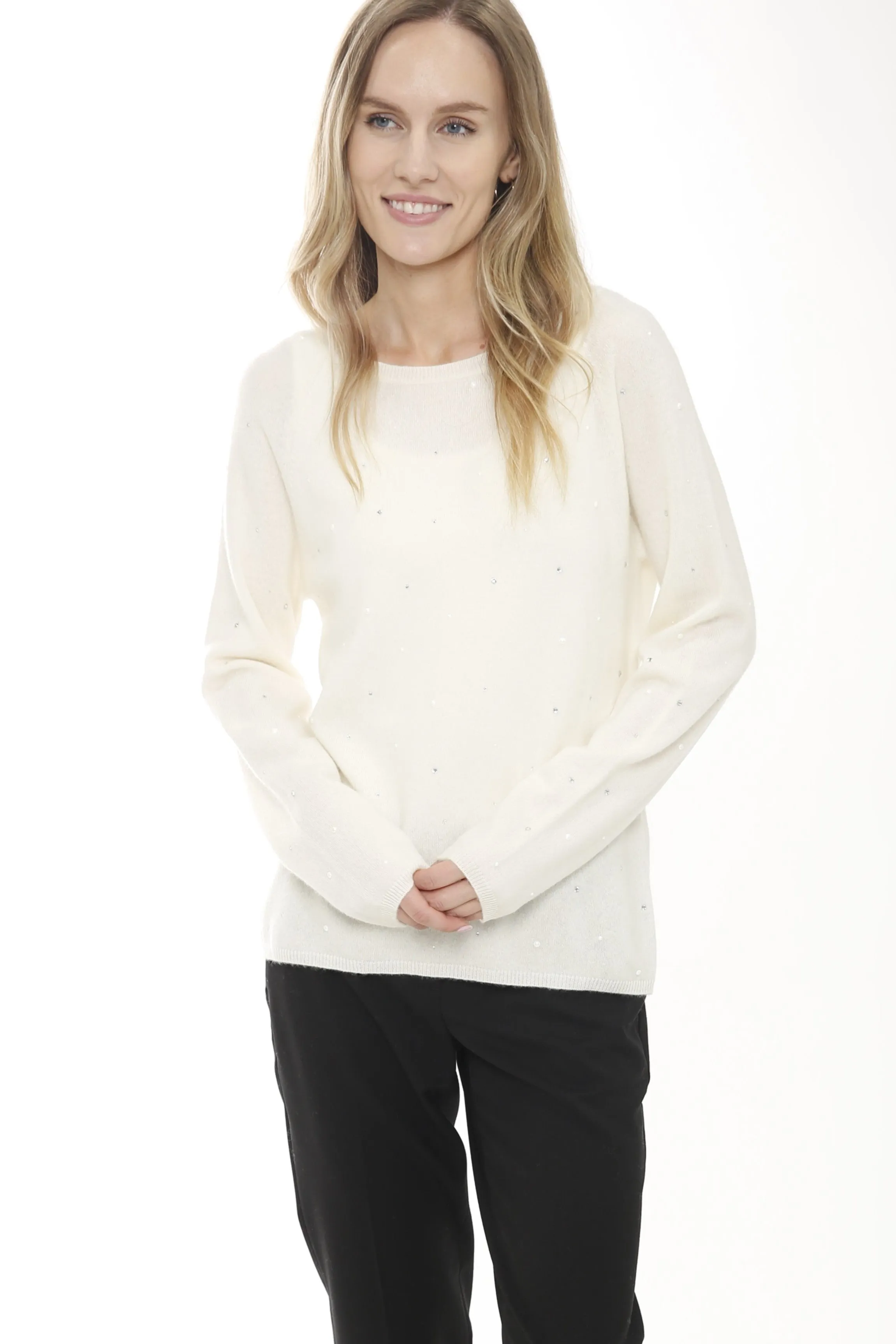 Cashmere Wool Long Sleeve Pearls & Heat Set Pullover