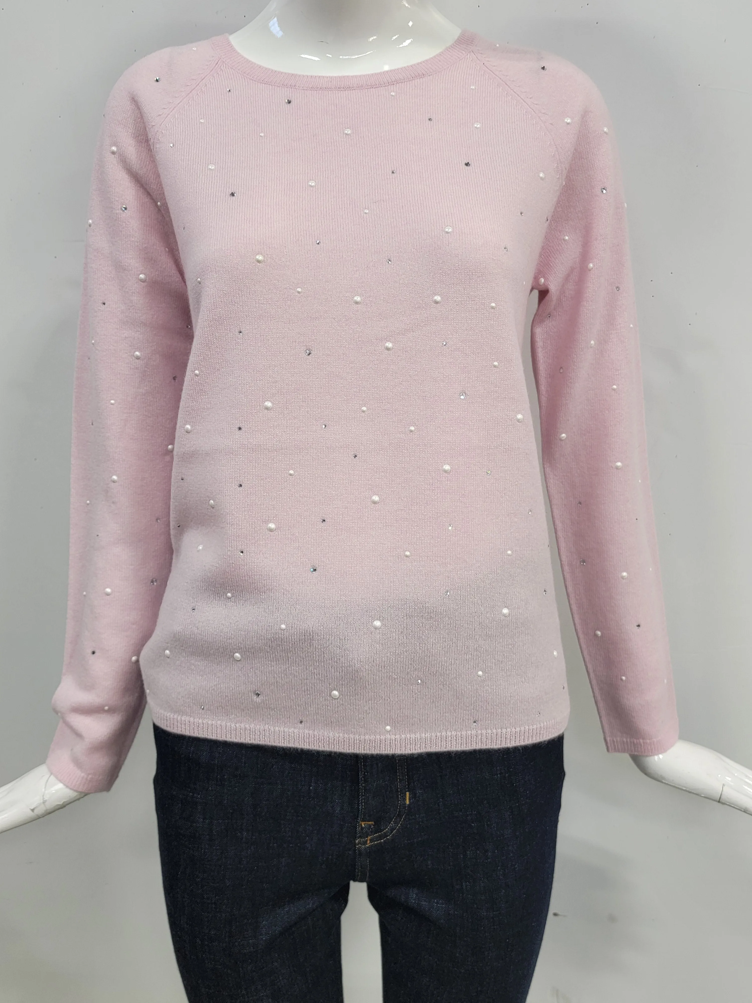 Cashmere Wool Long Sleeve Pearls & Heat Set Pullover