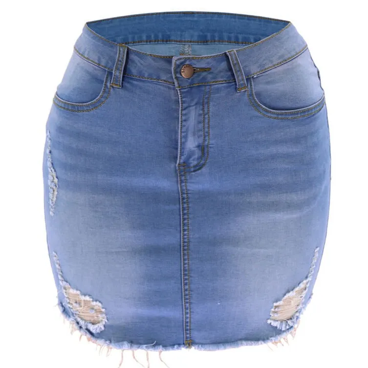 Casual Women's Jean Short Skirt Ripped Denim Short Skirt