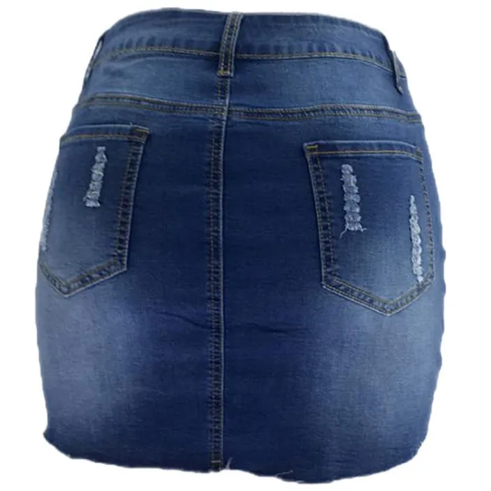 Casual Women's Jean Short Skirt Ripped Denim Short Skirt