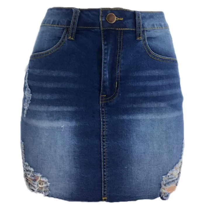 Casual Women's Jean Short Skirt Ripped Denim Short Skirt
