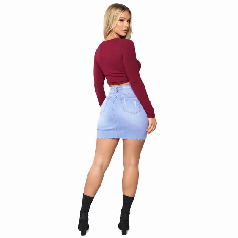 Casual Women's Jean Short Skirt Ripped Denim Short Skirt