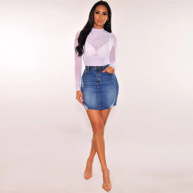 Casual Women's Jean Short Skirt Ripped Denim Short Skirt