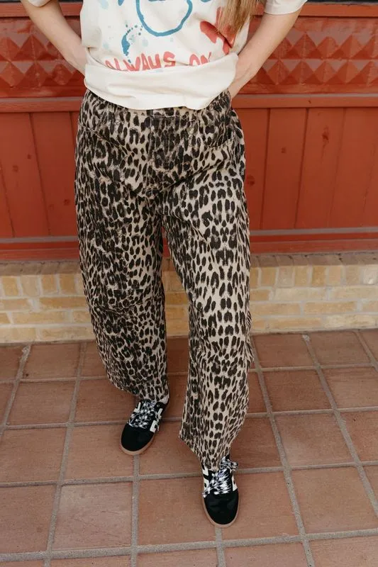 Chestnut Leopard Print Barrel Jeans PG10640