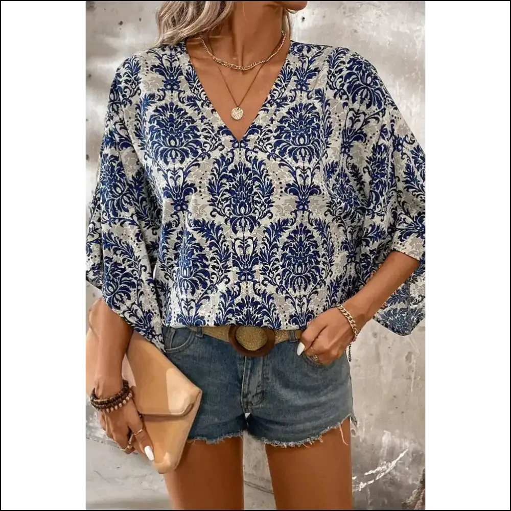 Chic Blue Bohemian Blouse Elegance Whispering Device