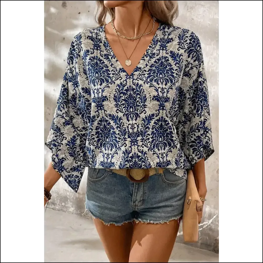 Chic Blue Bohemian Blouse Elegance Whispering Device