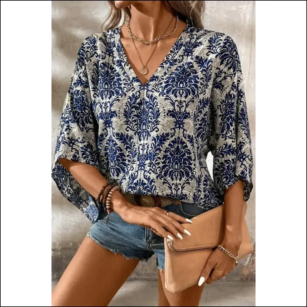Chic Blue Bohemian Blouse Elegance Whispering Device