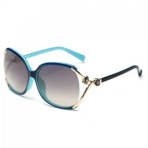 Chic Flower Shape and Hollow Out Embellished Polarized Sunglasses - Blue And Black