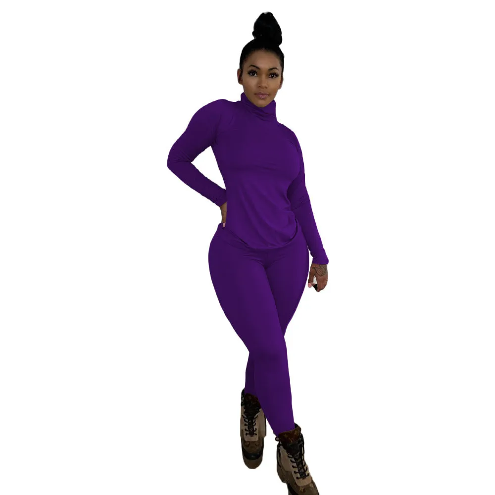 Chic High-Neck Long Sleeve Two-Piece Set with Slim Fit Design