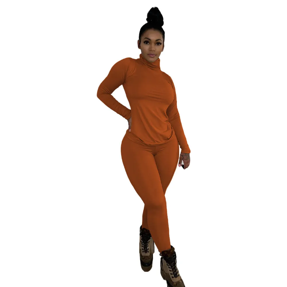 Chic High-Neck Long Sleeve Two-Piece Set with Slim Fit Design