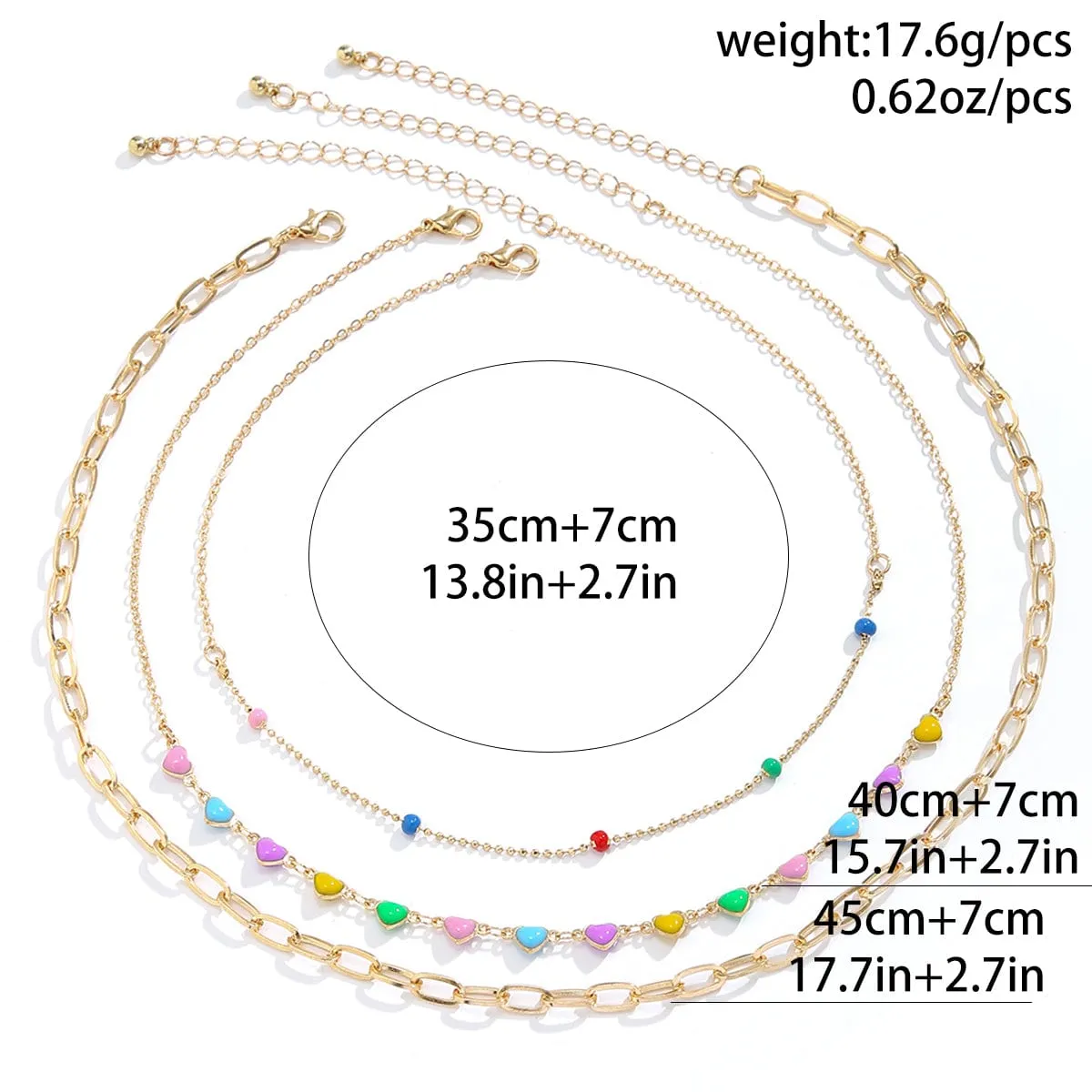 Chic Layered Colorful Enamel Heart Chain Choker Necklace Set