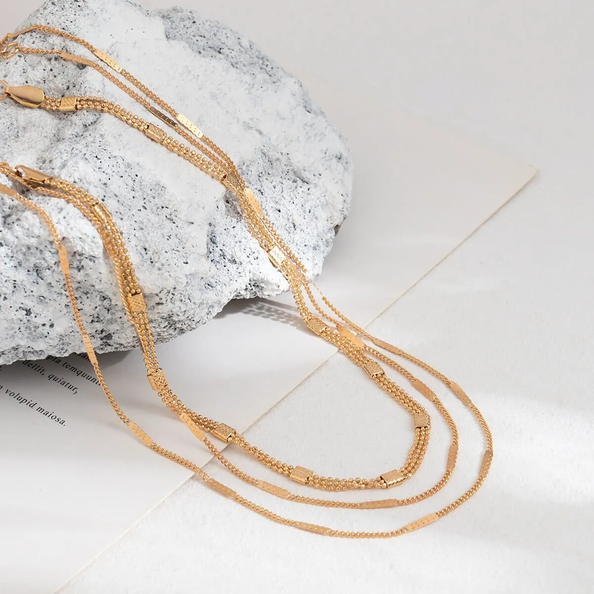 Chic Layered Gold Silver Tone Curb Link Ball Chain Necklace Set