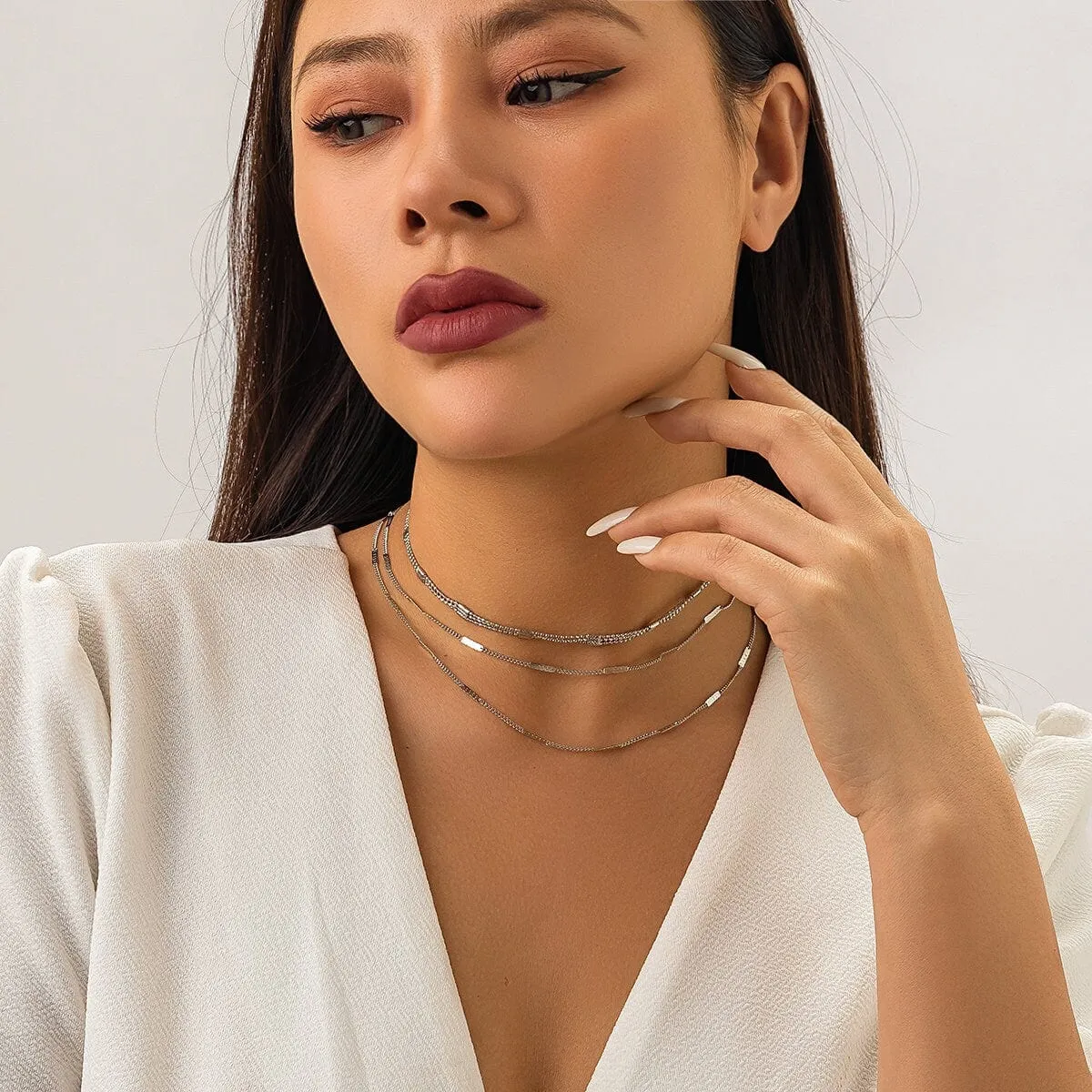 Chic Layered Gold Silver Tone Curb Link Ball Chain Necklace Set