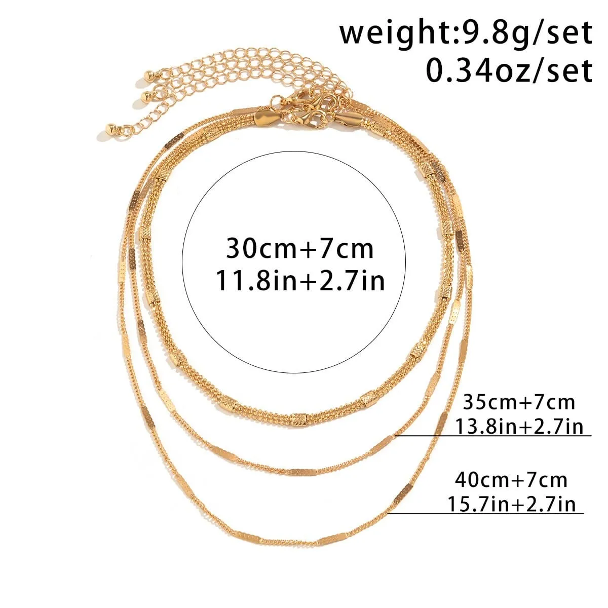 Chic Layered Gold Silver Tone Curb Link Ball Chain Necklace Set