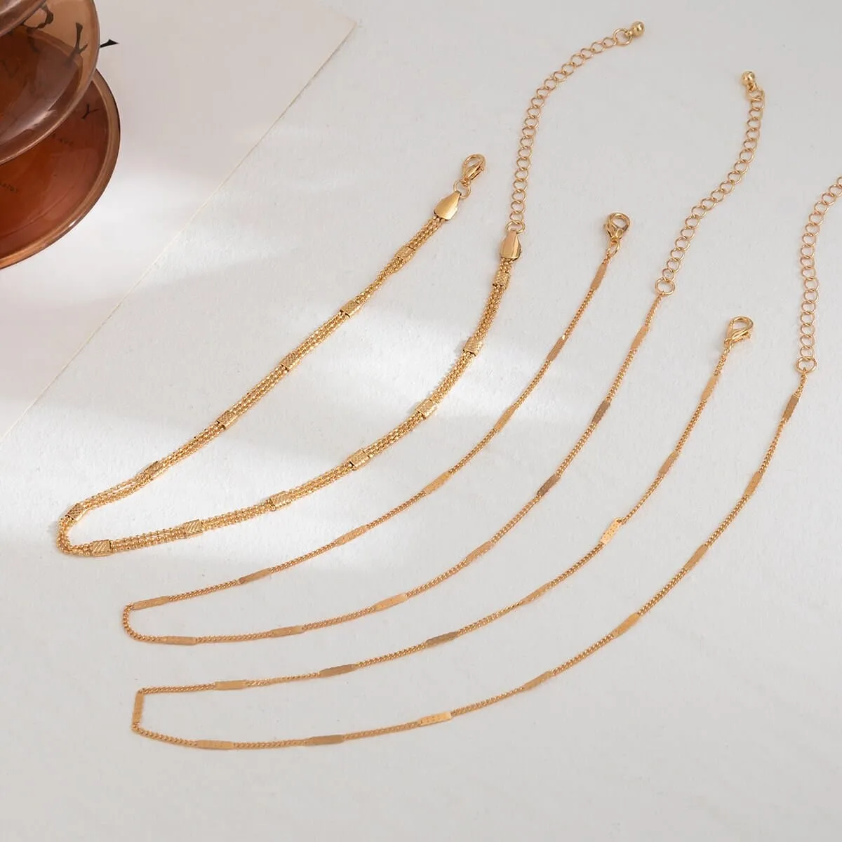 Chic Layered Gold Silver Tone Curb Link Ball Chain Necklace Set