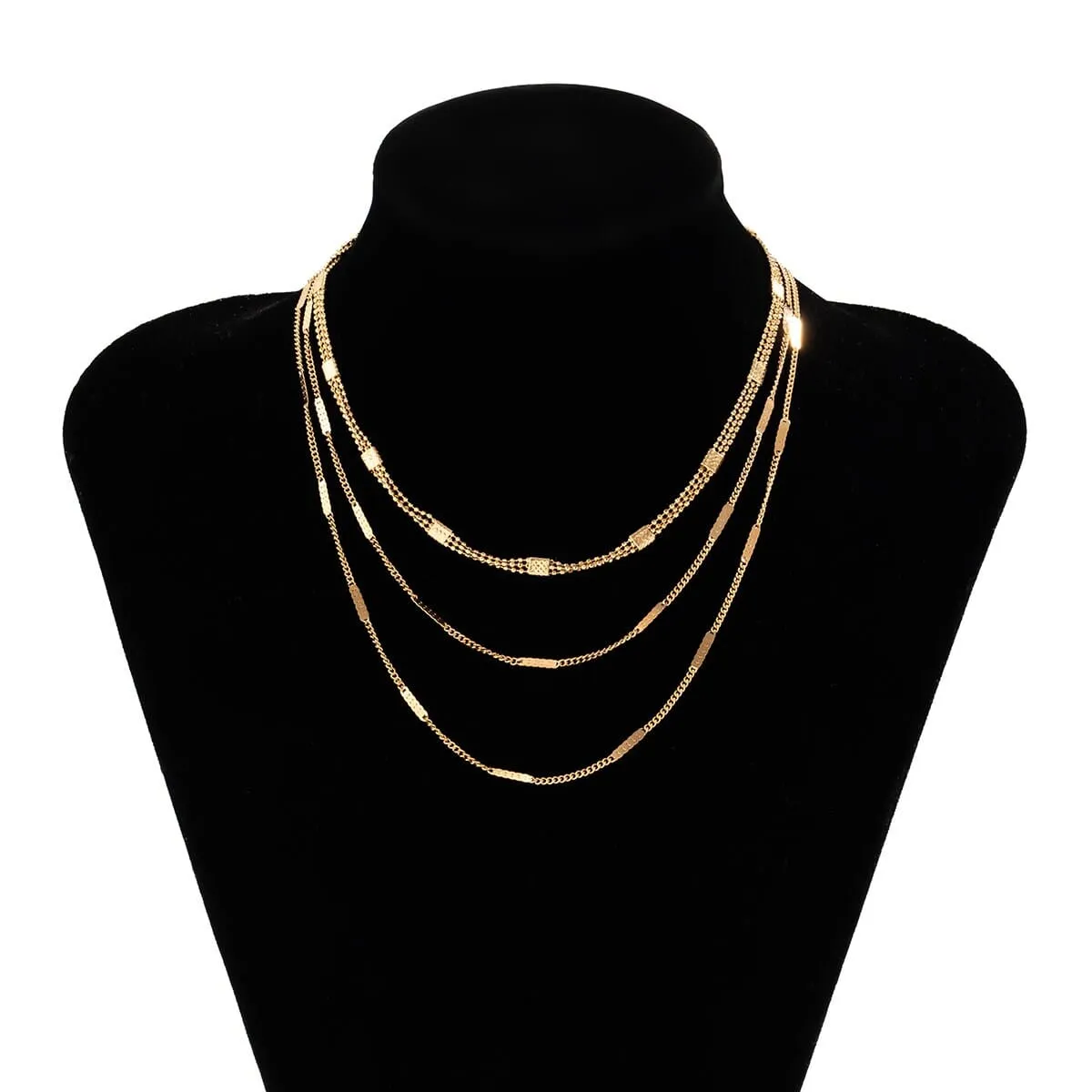 Chic Layered Gold Silver Tone Curb Link Ball Chain Necklace Set