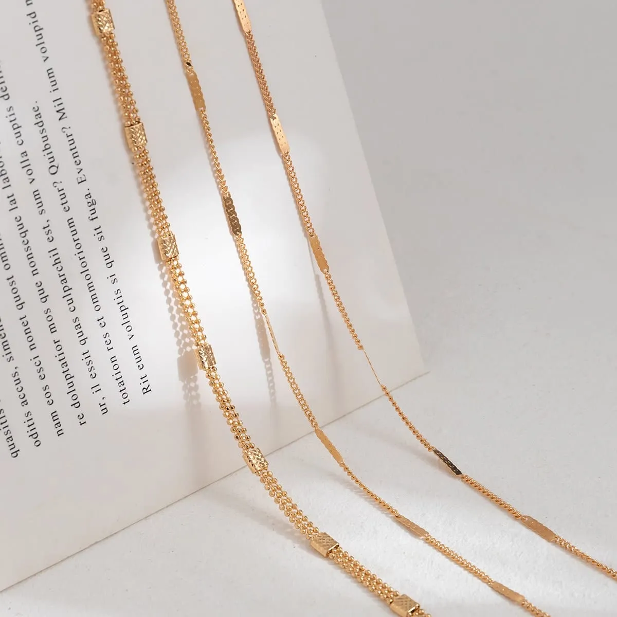 Chic Layered Gold Silver Tone Curb Link Ball Chain Necklace Set