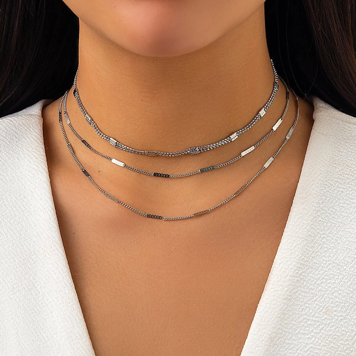 Chic Layered Gold Silver Tone Curb Link Ball Chain Necklace Set