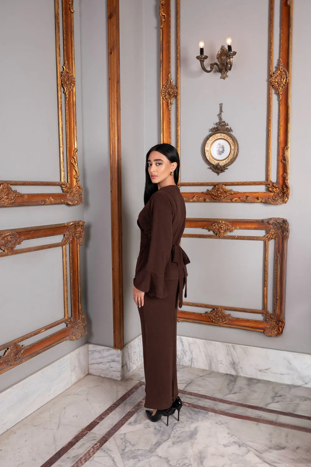 Chocolate Luxe Modest Skirt & Blouse Co-Ord