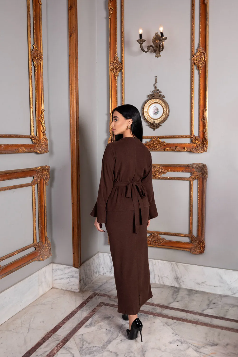 Chocolate Luxe Modest Skirt & Blouse Co-Ord