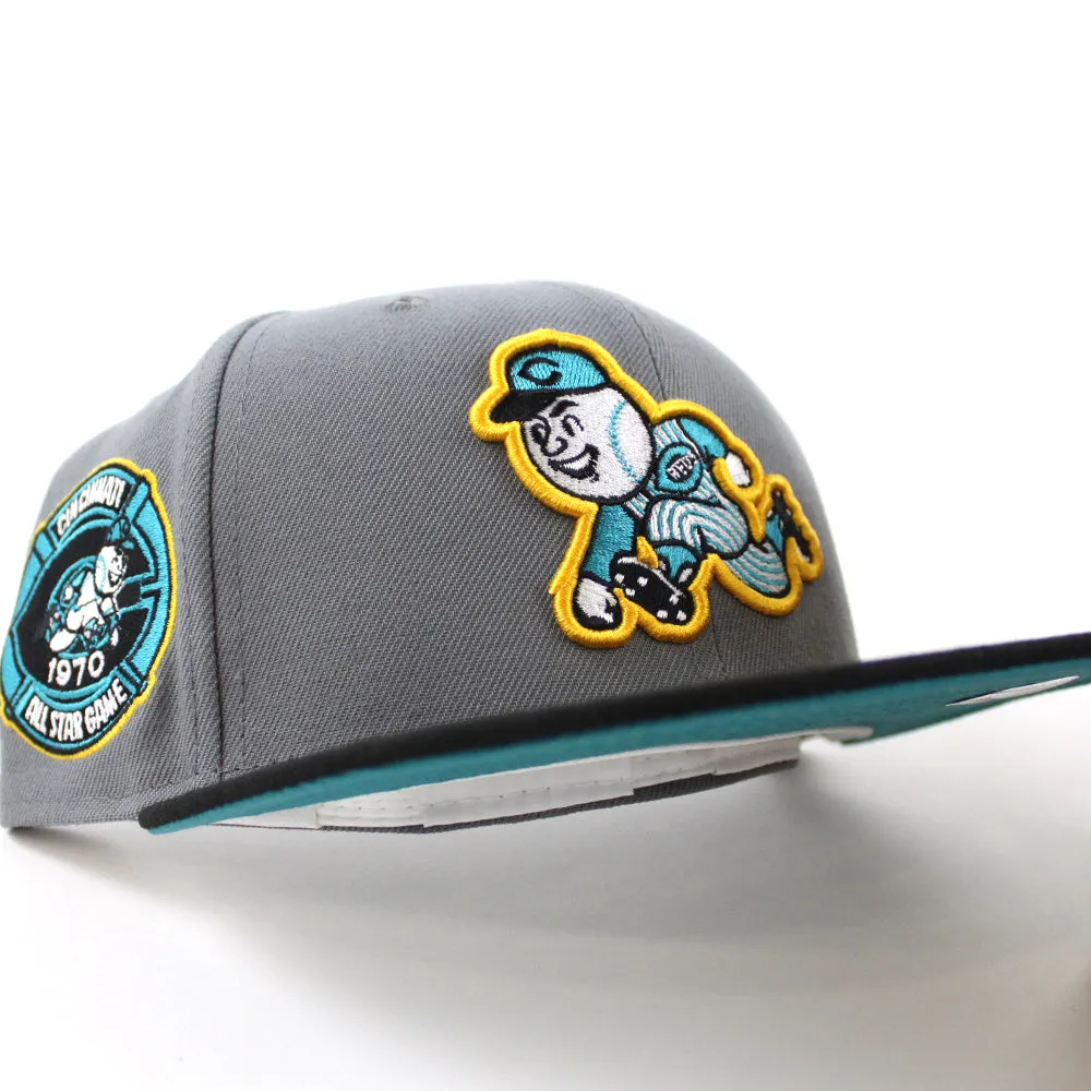 Cincinnati Reds 1970 All Star Game Retro New Era 59Fifty Fitted Hat (Storm Gray Black Teal Under Brim)