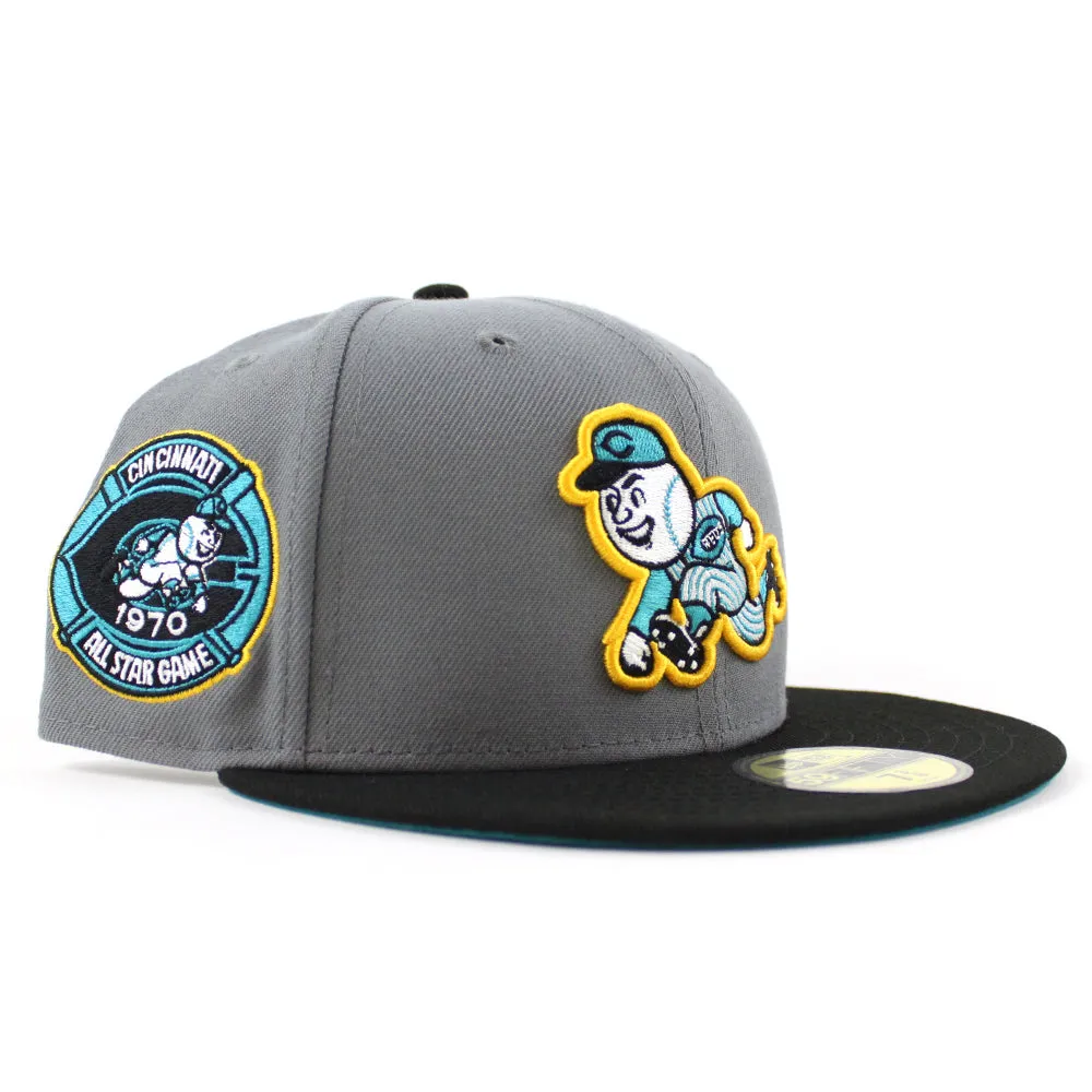 Cincinnati Reds 1970 All Star Game Retro New Era 59Fifty Fitted Hat (Storm Gray Black Teal Under Brim)
