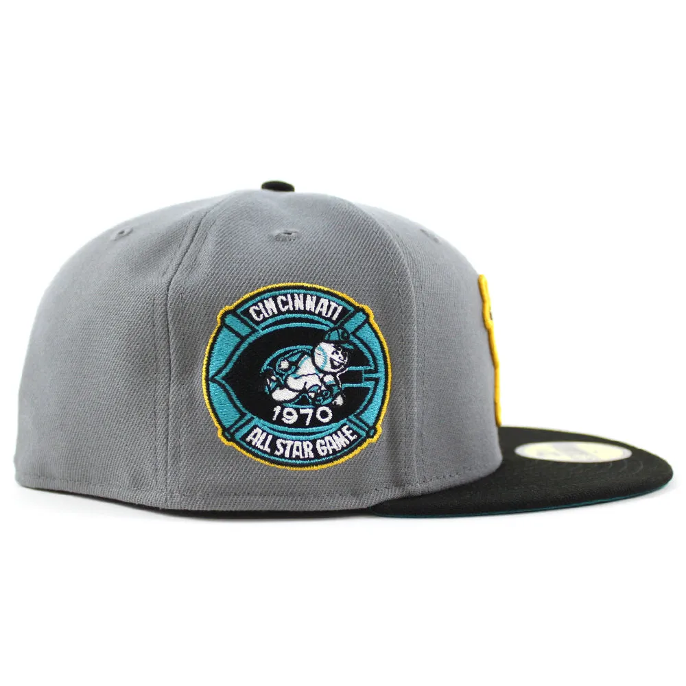 Cincinnati Reds 1970 All Star Game Retro New Era 59Fifty Fitted Hat (Storm Gray Black Teal Under Brim)