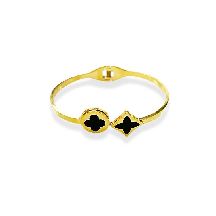 Classic retro black shell four-leaf clover Stainless Steel bracelet for Women