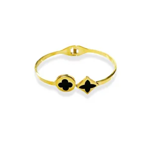 Classic retro black shell four-leaf clover Stainless Steel bracelet for Women