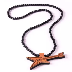 Classy Wooden Bead Necklace with Guitar Pendant