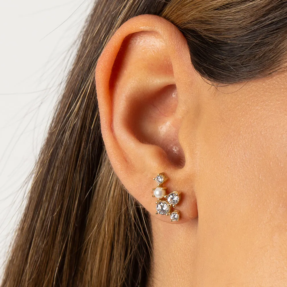 Cluster CZ X Pearl Stud Earring
