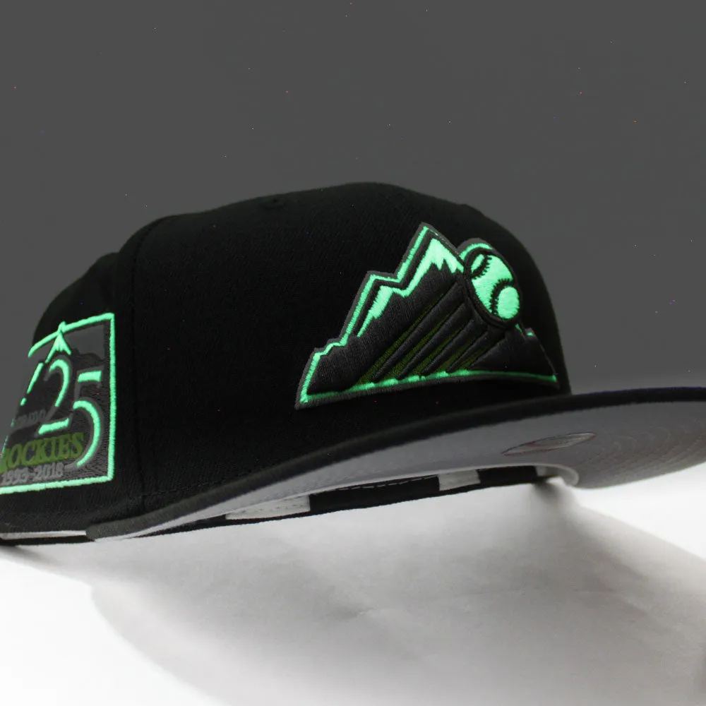 Colorado Rockies 25th Anniversary New Era 59Fifty Fitted Hat (Glow in the Dark Black Lime Grey Under Brim)