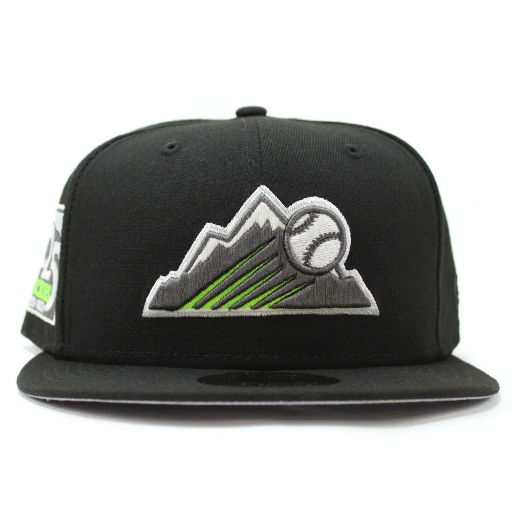 Colorado Rockies 25th Anniversary New Era 59Fifty Fitted Hat (Glow in the Dark Black Lime Grey Under Brim)