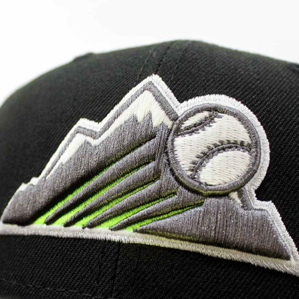 Colorado Rockies 25th Anniversary New Era 59Fifty Fitted Hat (Glow in the Dark Black Lime Grey Under Brim)