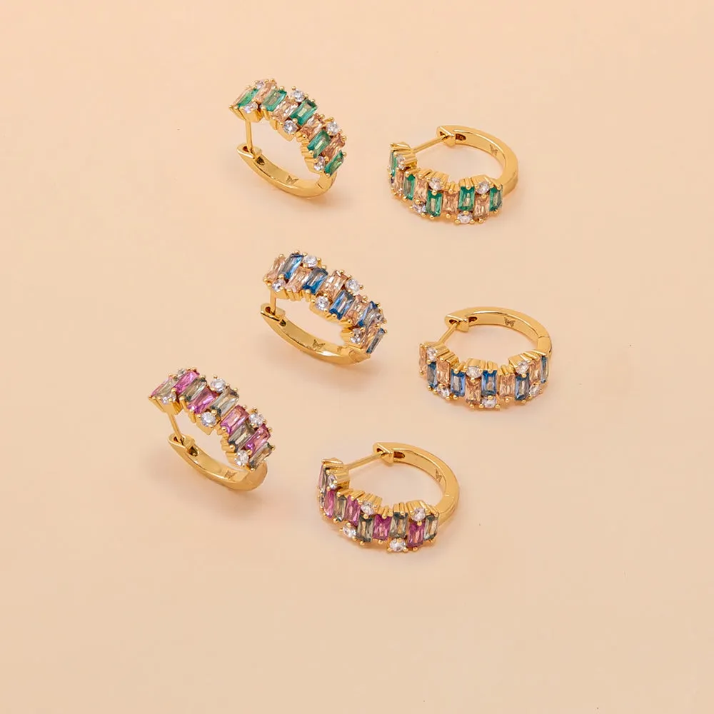 Colored CZ X Baguette Scattered Huggie Earring