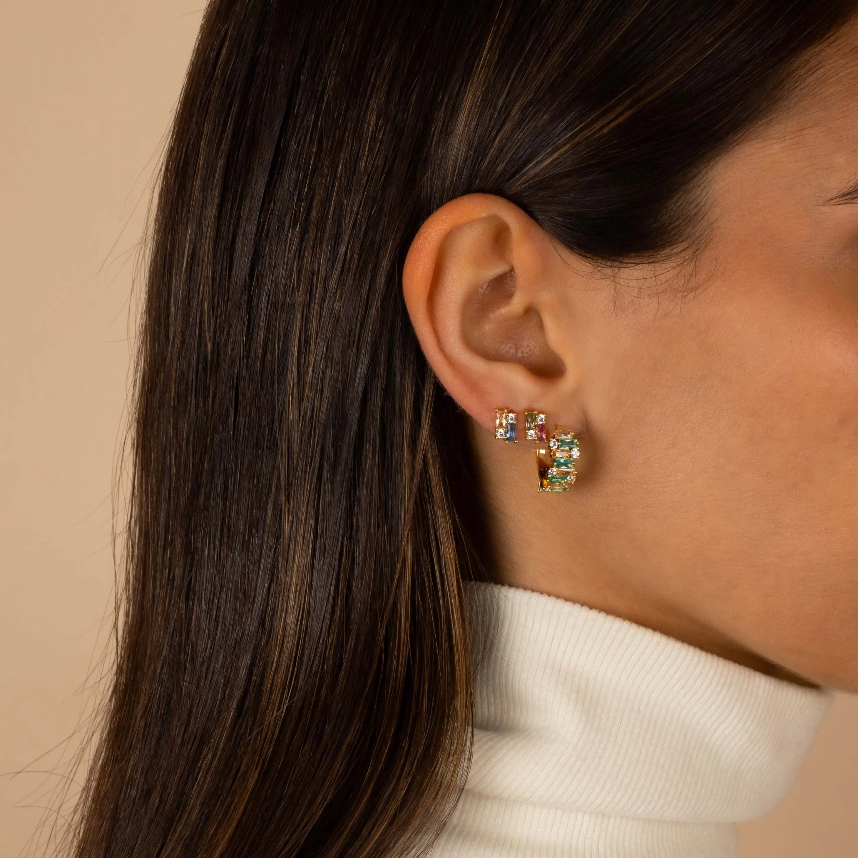 Colored CZ X Baguette Scattered Huggie Earring