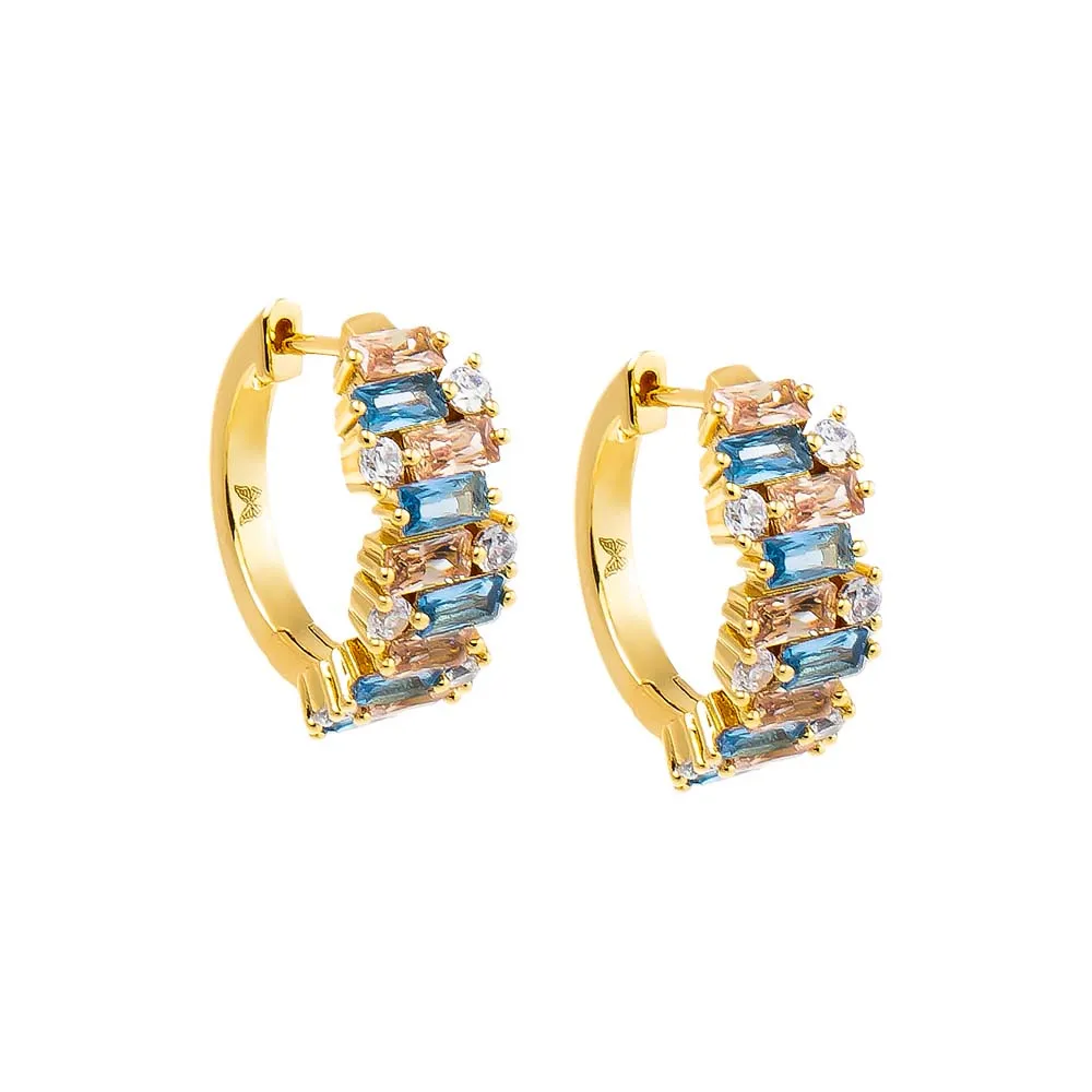 Colored CZ X Baguette Scattered Huggie Earring