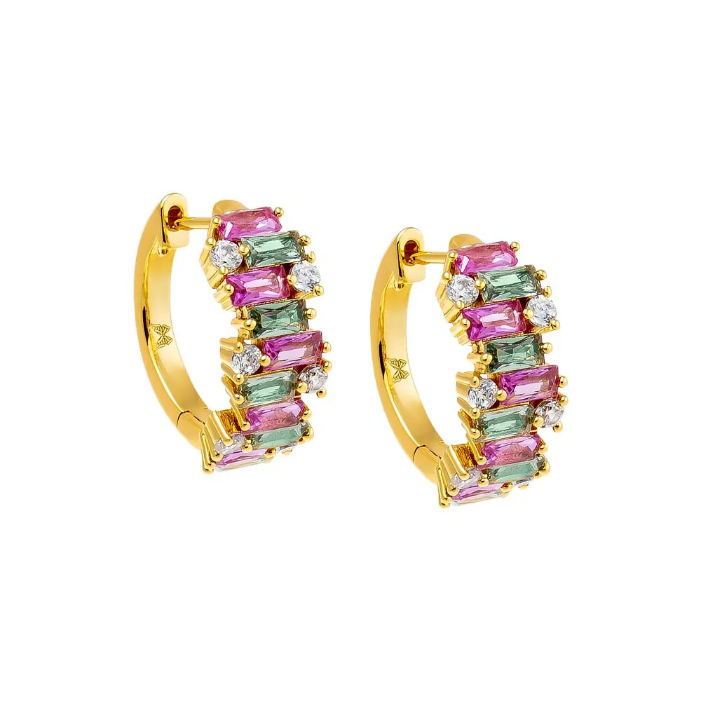 Colored CZ X Baguette Scattered Huggie Earring