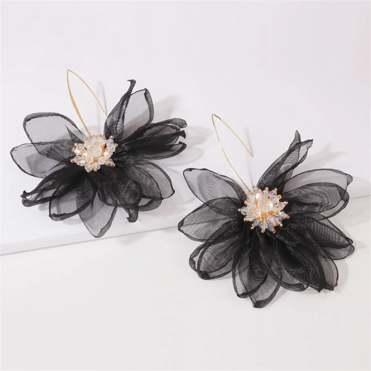 Colored Polyster & Acrylic 18K Gold-Plated Flower Huggie Earring