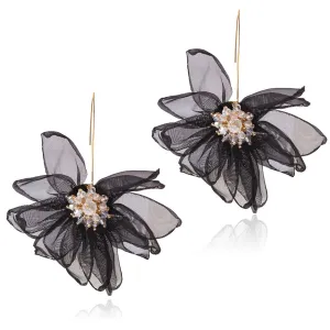 Colored Polyster & Acrylic 18K Gold-Plated Flower Huggie Earring