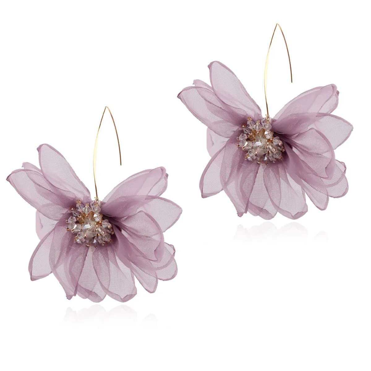 Colored Polyster & Acrylic 18K Gold-Plated Flower Huggie Earring