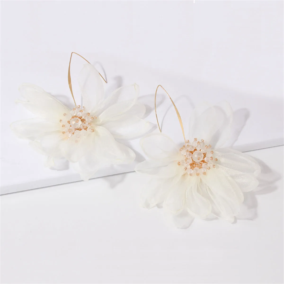 Colored Polyster & Acrylic 18K Gold-Plated Flower Huggie Earring