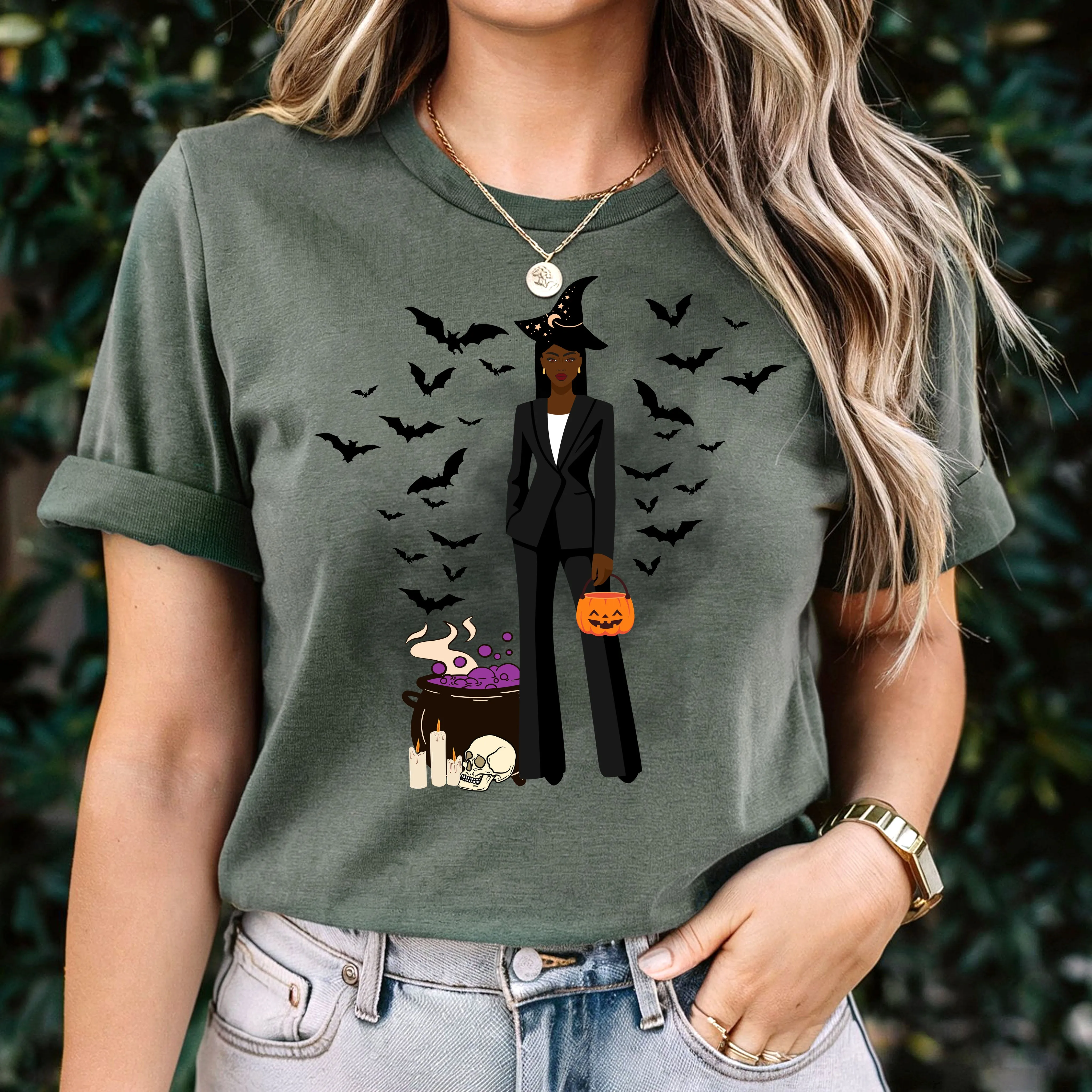 Comfort Colors Fashionable Halloween Shirt For Black Girl Halloween Shirt Gift For Spooky Season Shirt Black Girl Magic Retro Halloween Gift