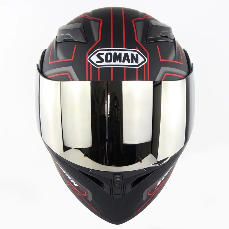 Cool Unisex Double Lens Flip-up Motorcycle Helmet Off-road Safety Helmet Line red with blue lens_XXL