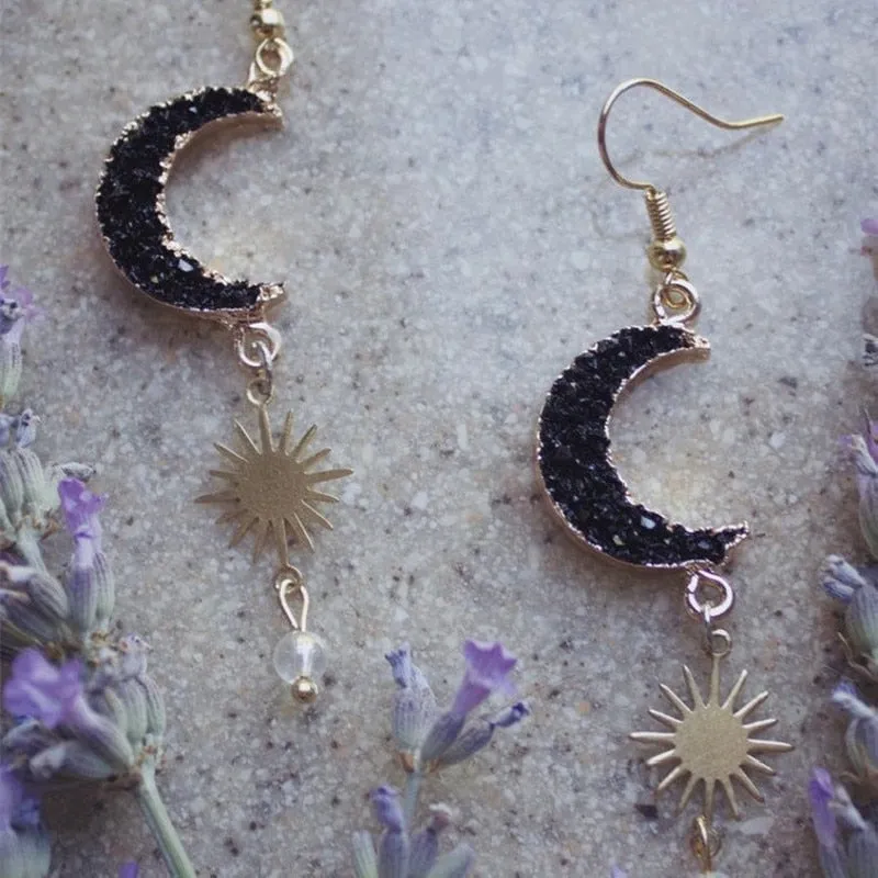 Crescent Moon Dreamland Earrings Phase Boho Witchy Brass Hippie Fashion Jewelry  Girlfriend Drop Metal Statement