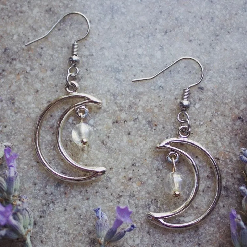 Crescent Moon Dreamland Earrings Phase Boho Witchy Brass Hippie Fashion Jewelry  Girlfriend Drop Metal Statement