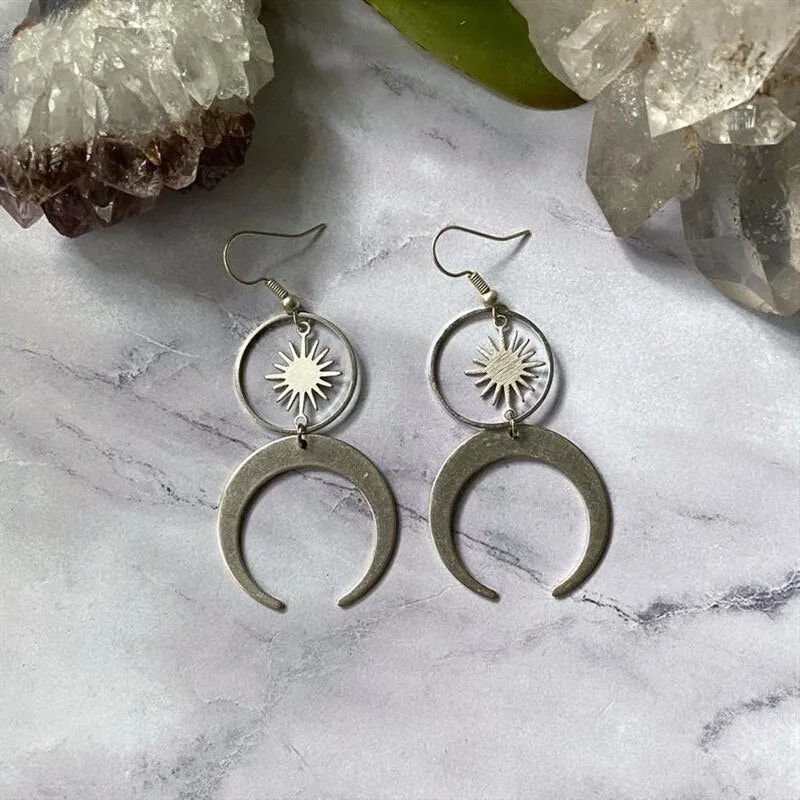 Crescent Moon Dreamland Earrings Phase Boho Witchy Brass Hippie Fashion Jewelry  Girlfriend Drop Metal Statement