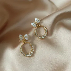 Cubic Zirconia & Enamel 18K Gold-Plated Bow-Accent Open Oval Drop Earrings