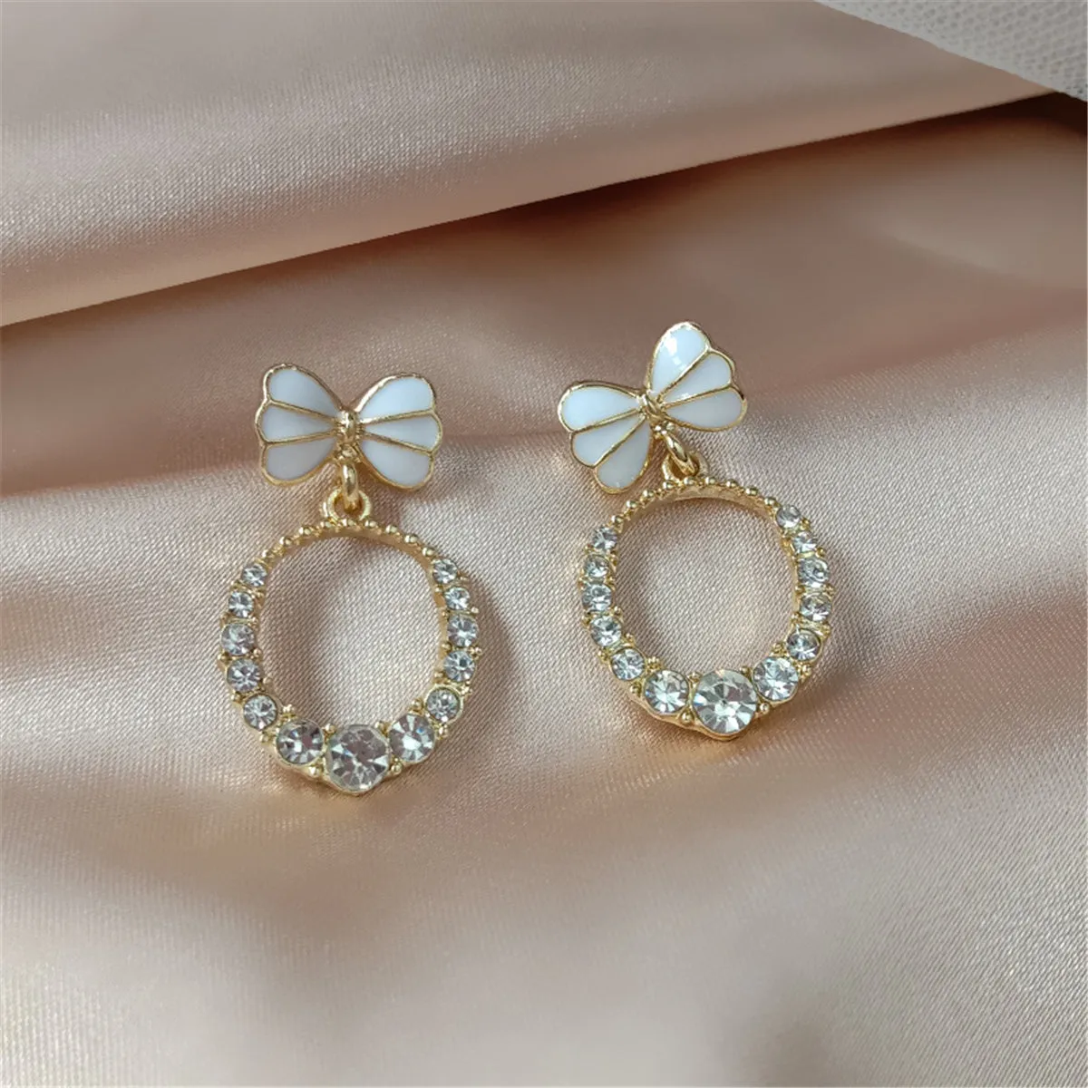 Cubic Zirconia & Enamel 18K Gold-Plated Bow-Accent Open Oval Drop Earrings